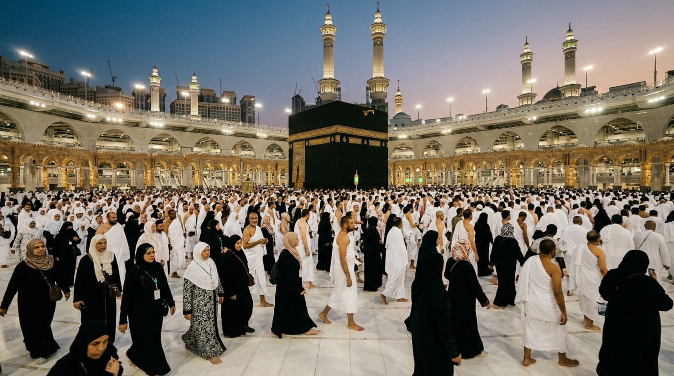 معتمرون يؤدون الصلاة في المسجد الحرام